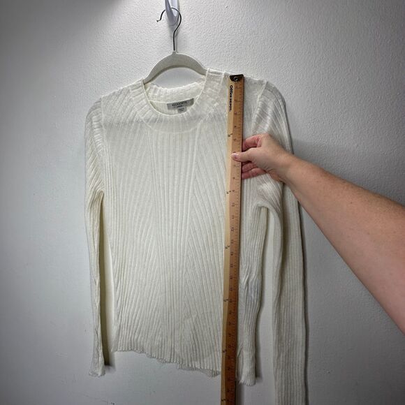Allsaints Cream Ribbed Design Long Sleeve Round Neck Thin Light Sweater L - Picture 7 of 12